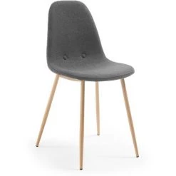 Kave Home - Chaise De Salle à Manger Yaren Gris Foncé Avec Siège Rembourré Et Pieds En Acier Avec Effet Bois - Noir