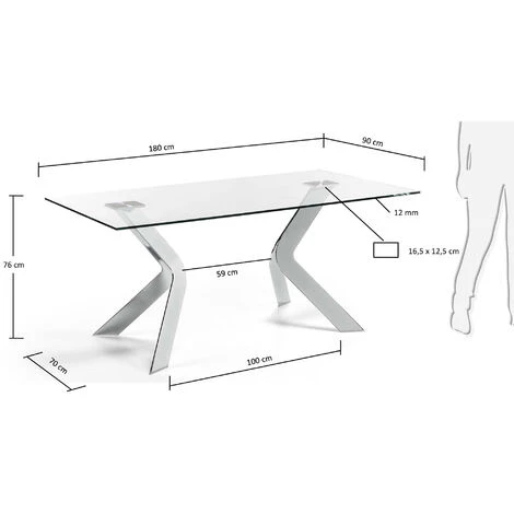 Kave Home - Table De Salle à Manger Westport Rectangulaire 180 X 90 Cm En Verre Et Pieds En Acier - Transparent 5 Kave Home - Table De Salle à Manger Westport Rectangulaire 180 X 90 Cm En Verre Et Pieds En Acier - Transparent – Image 3