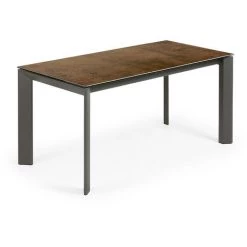 Kave Home - Table De Salle à Manger Extensible Axis Rectangulaire 160 (220) X 90 Cm En Porcelaine Iron Corten Avec Pieds En Acier Gris - Marron