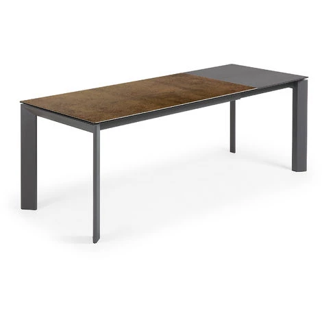 Kave Home - Table De Salle à Manger Extensible Axis Rectangulaire 160 (220) X 90 Cm En Porcelaine Iron Corten Avec Pieds En Acier Gris - Marron 4 Kave Home - Table De Salle à Manger Extensible Axis Rectangulaire 160 (220) X 90 Cm En Porcelaine Iron Corten Avec Pieds En Acier Gris - Marron – Image 2