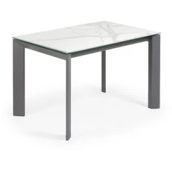 Kave Home - Table De Salle à Manger Extensible Axis Rectangulaire 120 (180) X 80 Cm En Porcelaine Kalos Blanc Avec Pieds En Acier Graphite - Blanc