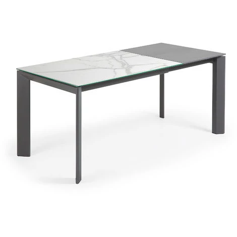 Kave Home - Table De Salle à Manger Extensible Axis Rectangulaire 120 (180) X 80 Cm En Porcelaine Kalos Blanc Avec Pieds En Acier Graphite - Blanc 4 Kave Home - Table De Salle à Manger Extensible Axis Rectangulaire 120 (180) X 80 Cm En Porcelaine Kalos Blanc Avec Pieds En Acier Graphite - Blanc – Image 2