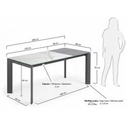 Kave Home - Table De Salle à Manger Extensible Axis Rectangulaire 120 (180) X 80 Cm En Porcelaine Kalos Blanc Avec Pieds En Acier Graphite - Blanc 9 Kave Home - Table De Salle à Manger Extensible Axis Rectangulaire 120 (180) X 80 Cm En Porcelaine Kalos Blanc Avec Pieds En Acier Graphite - Blanc -KAVE HOME Soldes 2022 12437435 4