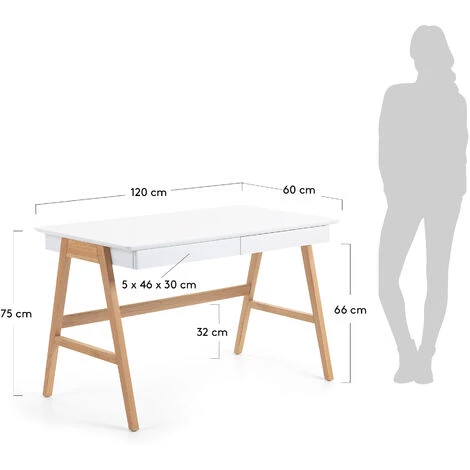 Kave Home - Bureau Dyana En MDF Laqué Blanc Et Pieds En Chêne Massif 120 X 60 Cm - Naturel 6 Kave Home - Bureau Dyana En MDF Laqué Blanc Et Pieds En Chêne Massif 120 X 60 Cm - Naturel – Image 4
