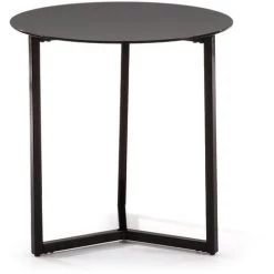 Kave Home - Table D'appoint Raeam Noire Ronde Ø 50 Cm En Verre Trempé Et Pieds En Acier Noir - Noir