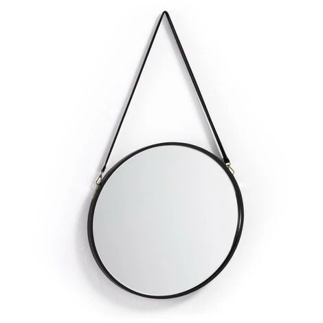 Kave Home - Miroir Mural Raintre Noir Rond Ø 50 Cm En Métal Noir Avec Anse En Cuir Synthétique - Noir 3 Kave Home - Miroir Mural Raintre Noir Rond Ø 50 Cm En Métal Noir Avec Anse En Cuir Synthétique - Noir