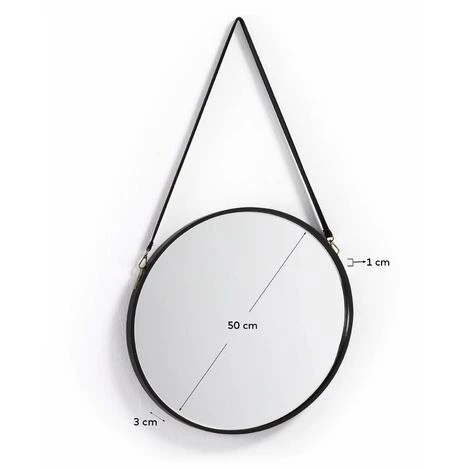 Kave Home - Miroir Mural Raintre Noir Rond Ø 50 Cm En Métal Noir Avec Anse En Cuir Synthétique - Noir 5 Kave Home - Miroir Mural Raintre Noir Rond Ø 50 Cm En Métal Noir Avec Anse En Cuir Synthétique - Noir – Image 3