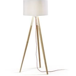Kave Home - Lampadaire Iguazu Blache En Bois Massif De Pin Et 100% Coton - Blanc