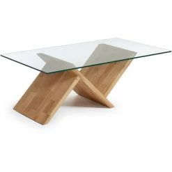 Kave Home - Table Basse Waley Rectangulaire 120 X 70 Cm En Bois Massif De Chêne Et Verre Trempé - Naturel