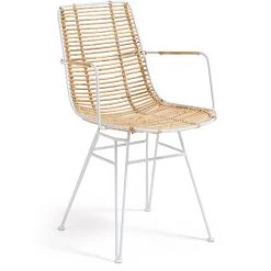 Kave Home - Chaise De Salle à Manger Tishana En Rotin Et Structure En Acier Blanc - Naturel