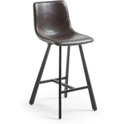 Kave Home - Tabouret De Bar Trap Marron Foncé 81 Cm Avec Dossier En Polyuréthane Et Pieds En Acier - Marron