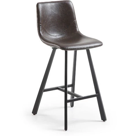 Kave Home - Tabouret De Bar Trap Marron Foncé 81 Cm Avec Dossier En Polyuréthane Et Pieds En Acier - Marron 3 Kave Home - Tabouret De Bar Trap Marron Foncé 81 Cm Avec Dossier En Polyuréthane Et Pieds En Acier - Marron
