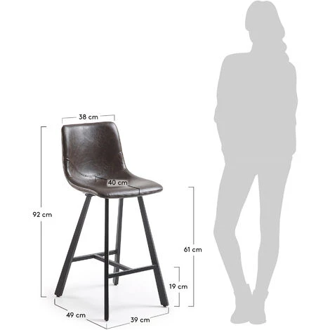 Kave Home - Tabouret De Bar Trap Marron Foncé 81 Cm Avec Dossier En Polyuréthane Et Pieds En Acier - Marron 6 Kave Home - Tabouret De Bar Trap Marron Foncé 81 Cm Avec Dossier En Polyuréthane Et Pieds En Acier - Marron – Image 4