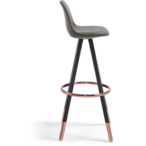 Kave Home - Tabouret De Bar Slad Gris 74 Cm Avec Dossier, Siège Tapissé En Polyuréthane Et Pieds En Bois Massif De Hêtre - Noir 4 Kave Home - Tabouret De Bar Slad Gris 74 Cm Avec Dossier, Siège Tapissé En Polyuréthane Et Pieds En Bois Massif De Hêtre - Noir – Image 2