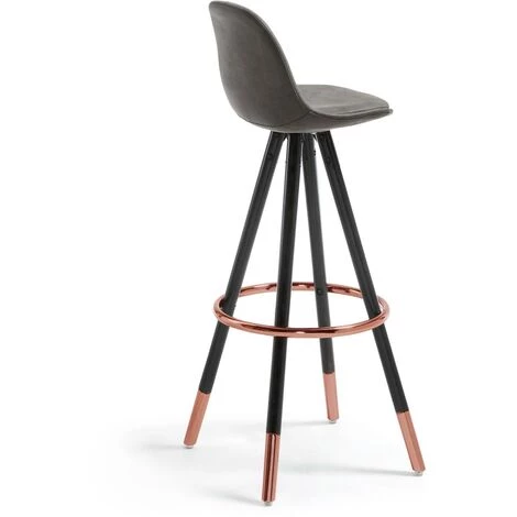Kave Home - Tabouret De Bar Slad Gris 74 Cm Avec Dossier, Siège Tapissé En Polyuréthane Et Pieds En Bois Massif De Hêtre - Noir 5 Kave Home - Tabouret De Bar Slad Gris 74 Cm Avec Dossier, Siège Tapissé En Polyuréthane Et Pieds En Bois Massif De Hêtre - Noir – Image 3