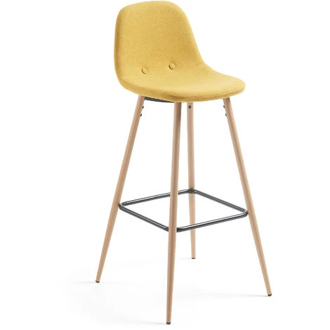 Kave Home - Tabouret De Bar Nolite Moutarde 75 Cm Avec Dossier Et Pieds En Acier Effet Bois - Moutarde 3 Kave Home - Tabouret De Bar Nolite Moutarde 75 Cm Avec Dossier Et Pieds En Acier Effet Bois - Moutarde