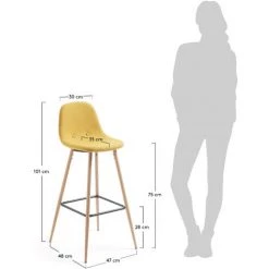 Kave Home - Tabouret De Bar Nolite Moutarde 75 Cm Avec Dossier Et Pieds En Acier Effet Bois - Moutarde 11 Kave Home - Tabouret De Bar Nolite Moutarde 75 Cm Avec Dossier Et Pieds En Acier Effet Bois - Moutarde -KAVE HOME Soldes 2022 12437640 5