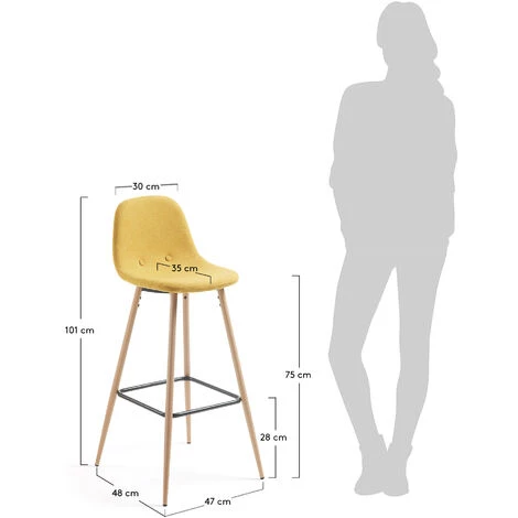 Kave Home - Tabouret De Bar Nolite Moutarde 75 Cm Avec Dossier Et Pieds En Acier Effet Bois - Moutarde 7 Kave Home - Tabouret De Bar Nolite Moutarde 75 Cm Avec Dossier Et Pieds En Acier Effet Bois - Moutarde – Image 5