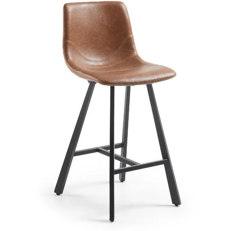 Kave Home - Tabouret De Bar Trap Marron 61 Cm Avec Dossier En Polyuréthane Et Pieds En Acier - Marron 3 Kave Home - Tabouret De Bar Trap Marron 61 Cm Avec Dossier En Polyuréthane Et Pieds En Acier - Marron