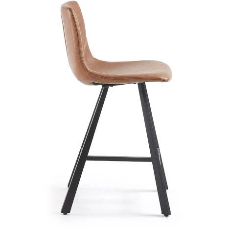 Kave Home - Tabouret De Bar Trap Marron 61 Cm Avec Dossier En Polyuréthane Et Pieds En Acier - Marron 4 Kave Home - Tabouret De Bar Trap Marron 61 Cm Avec Dossier En Polyuréthane Et Pieds En Acier - Marron – Image 2
