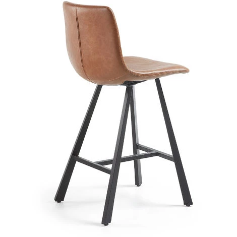 Kave Home - Tabouret De Bar Trap Marron 61 Cm Avec Dossier En Polyuréthane Et Pieds En Acier - Marron 5 Kave Home - Tabouret De Bar Trap Marron 61 Cm Avec Dossier En Polyuréthane Et Pieds En Acier - Marron – Image 3