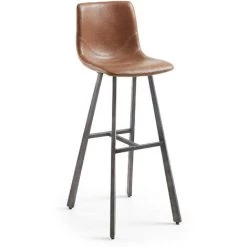 Kave Home - Tabouret De Bar Trap Marron Rouille 81 Cm Avec Dossier En Polyuréthane Et Pieds En Acier Noir - Marron