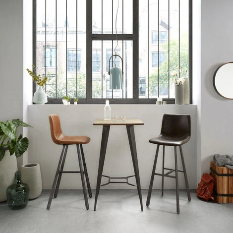 Kave Home - Tabouret De Bar Trap Marron Rouille 81 Cm Avec Dossier En Polyuréthane Et Pieds En Acier Noir - Marron 6 Kave Home - Tabouret De Bar Trap Marron Rouille 81 Cm Avec Dossier En Polyuréthane Et Pieds En Acier Noir - Marron – Image 4