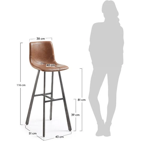 Kave Home - Tabouret De Bar Trap Marron Rouille 81 Cm Avec Dossier En Polyuréthane Et Pieds En Acier Noir - Marron 7 Kave Home - Tabouret De Bar Trap Marron Rouille 81 Cm Avec Dossier En Polyuréthane Et Pieds En Acier Noir - Marron – Image 5