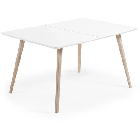 Kave Home - Table De Salle à Manger Extensible Eunice Rectangulaire 140 (220) X 90 Cm Blanche Avec Pieds En Bois De Frêne - Blanc 3 Kave Home - Table De Salle à Manger Extensible Eunice Rectangulaire 140 (220) X 90 Cm Blanche Avec Pieds En Bois De Frêne - Blanc