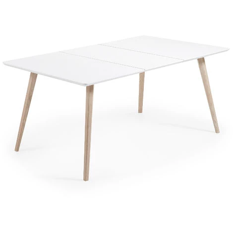 Kave Home - Table De Salle à Manger Extensible Eunice Rectangulaire 140 (220) X 90 Cm Blanche Avec Pieds En Bois De Frêne - Blanc 4 Kave Home - Table De Salle à Manger Extensible Eunice Rectangulaire 140 (220) X 90 Cm Blanche Avec Pieds En Bois De Frêne - Blanc – Image 2