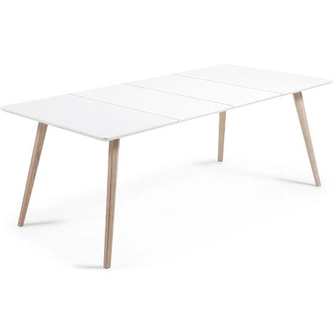 Kave Home - Table De Salle à Manger Extensible Eunice Rectangulaire 140 (220) X 90 Cm Blanche Avec Pieds En Bois De Frêne - Blanc 5 Kave Home - Table De Salle à Manger Extensible Eunice Rectangulaire 140 (220) X 90 Cm Blanche Avec Pieds En Bois De Frêne - Blanc – Image 3