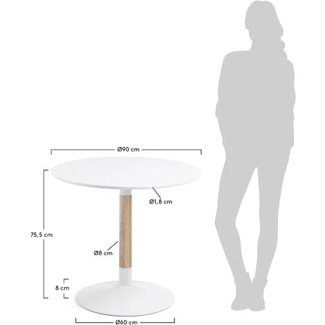 Kave Home - Table De Salle à Manger Trick Ronde Ø 90 Cm Blanc Avec Pied En Bois De Frêne Et Acier Blanc - Blanc 5 Kave Home - Table De Salle à Manger Trick Ronde Ø 90 Cm Blanc Avec Pied En Bois De Frêne Et Acier Blanc - Blanc – Image 3