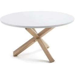 Kave Home - Table De Salle à Manger Lotus Blanc Ronde Ø 135 Cm En Mélamine Avec Pieds En Bois Massif De Chêne - Blanc