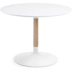 Kave Home - Table De Salle à Manger Trick Ronde Ø 100 Cm Blanc Avec Pied En Bois De Frêne Et Acier Blanc - Blanc