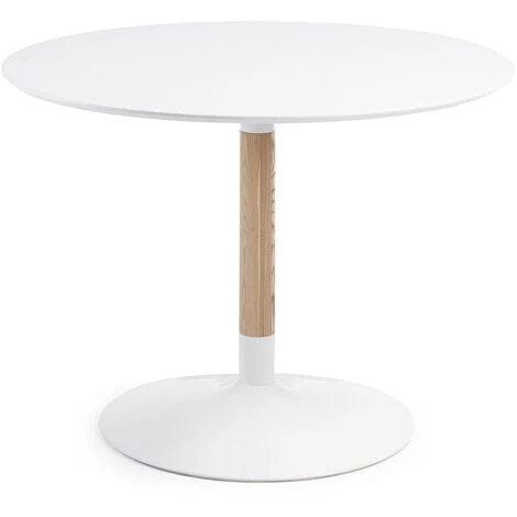 Kave Home - Table De Salle à Manger Trick Ronde Ø 100 Cm Blanc Avec Pied En Bois De Frêne Et Acier Blanc - Blanc 3 Kave Home - Table De Salle à Manger Trick Ronde Ø 100 Cm Blanc Avec Pied En Bois De Frêne Et Acier Blanc - Blanc