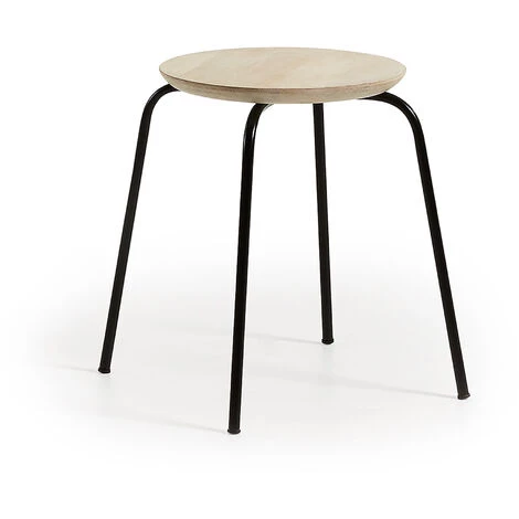 Kave Home - Tabouret Ren Noir Rond Avec Assise En Bois De Manguier Massif Et Pieds En Acier - Noir 3 Kave Home - Tabouret Ren Noir Rond Avec Assise En Bois De Manguier Massif Et Pieds En Acier - Noir