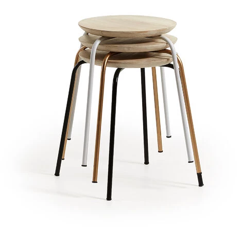 Kave Home - Tabouret Ren Noir Rond Avec Assise En Bois De Manguier Massif Et Pieds En Acier - Noir 4 Kave Home - Tabouret Ren Noir Rond Avec Assise En Bois De Manguier Massif Et Pieds En Acier - Noir – Image 2