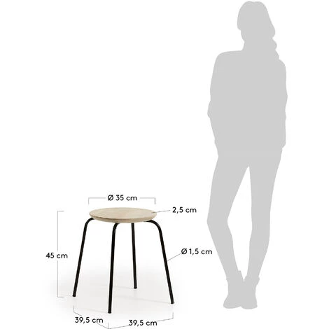 Kave Home - Tabouret Ren Noir Rond Avec Assise En Bois De Manguier Massif Et Pieds En Acier - Noir 6 Kave Home - Tabouret Ren Noir Rond Avec Assise En Bois De Manguier Massif Et Pieds En Acier - Noir – Image 4