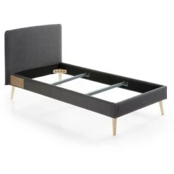 Kave Home - Lit Dyla Graphite De 90 X 190 Cm Avec Structure En Bois De Hêtre Et Mousse De Polyuréthane En Tissu Avec Traitement Anti-tâches - Noir