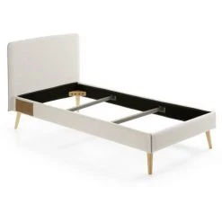 Kave Home - Lit Dyla Beige De 90 X 190 Cm Avec Structure En Bois De Hêtre Et Mousse De Polyuréthane En Tissu Avec Traitement Anti-tâches - Beige