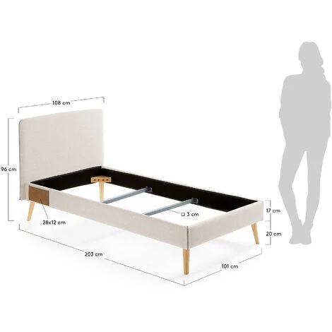 Kave Home - Lit Dyla Beige De 90 X 190 Cm Avec Structure En Bois De Hêtre Et Mousse De Polyuréthane En Tissu Avec Traitement Anti-tâches - Beige 7 Kave Home - Lit Dyla Beige De 90 X 190 Cm Avec Structure En Bois De Hêtre Et Mousse De Polyuréthane En Tissu Avec Traitement Anti-tâches - Beige – Image 5