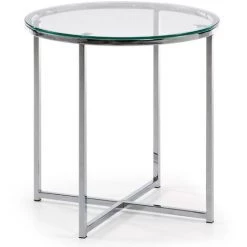 Kave Home - Table D'appoint Divid Transparent Ronde Ø 50 Cm En Verre Trempé Et Pieds En Acier Chromé - Argenté