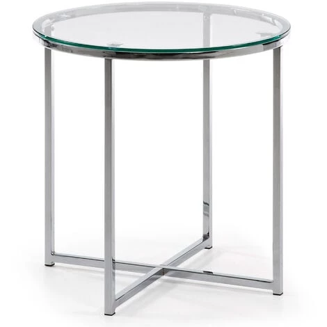 Kave Home - Table D'appoint Divid Transparent Ronde Ø 50 Cm En Verre Trempé Et Pieds En Acier Chromé - Argenté 3 Kave Home - Table D'appoint Divid Transparent Ronde Ø 50 Cm En Verre Trempé Et Pieds En Acier Chromé - Argenté