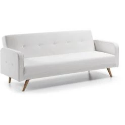 Kave Home - Canapé-lit Roger 3 Places Blanc En Polyuréthane Et Pieds En Bois Massif De Pin - Blanc