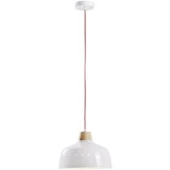 Kave Home - Suspension Bits En Acier Blanc à 1 Ampoule Avec Bois Et Fil En Corde Rouge - Blanc