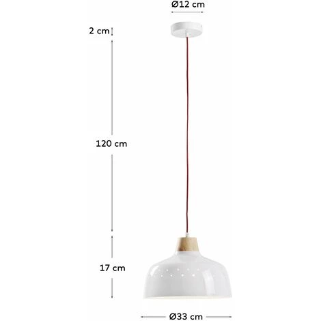 Kave Home - Suspension Bits En Acier Blanc à 1 Ampoule Avec Bois Et Fil En Corde Rouge - Blanc 5 Kave Home - Suspension Bits En Acier Blanc à 1 Ampoule Avec Bois Et Fil En Corde Rouge - Blanc – Image 3