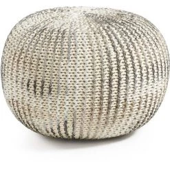 Kave Home - Pouf Shott Blanc Et Argent Rond Ø 45 Cm Avec Housse Tricotée En 100% Coton - Blanc