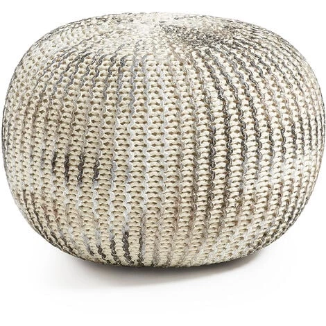 Kave Home - Pouf Shott Blanc Et Argent Rond Ø 45 Cm Avec Housse Tricotée En 100% Coton - Blanc 3 Kave Home - Pouf Shott Blanc Et Argent Rond Ø 45 Cm Avec Housse Tricotée En 100% Coton - Blanc