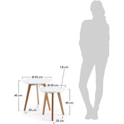 Kave Home - Lot En 2 Tables D'appoint Kirb Blanc Ronde Ø 50 / Ø 40 Cm Avec Pieds En Bois Massif De Chêne - Blanc 5 Kave Home - Lot En 2 Tables D'appoint Kirb Blanc Ronde Ø 50 / Ø 40 Cm Avec Pieds En Bois Massif De Chêne - Blanc – Image 3