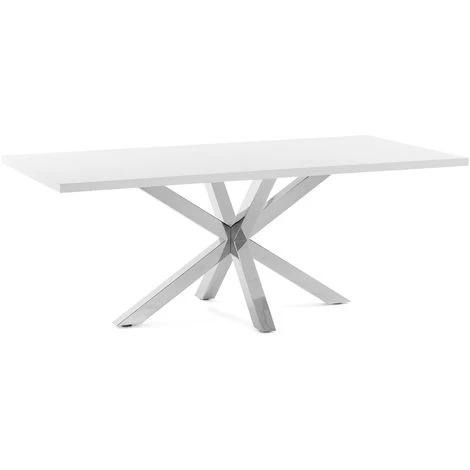 Kave Home - Table De Salle à Manger Argo Rectangulaire 200 X 100 Cm En Mélamine Blanc Et Pieds En Acier Inoxydable - Blanc 3 Kave Home - Table De Salle à Manger Argo Rectangulaire 200 X 100 Cm En Mélamine Blanc Et Pieds En Acier Inoxydable - Blanc